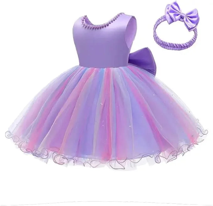 Baby Dresses For 1st Birthday Girls Party Dresses with Headwear Bowknot Toddler Girl Princess Dress Backless Kids Wedding Dress
