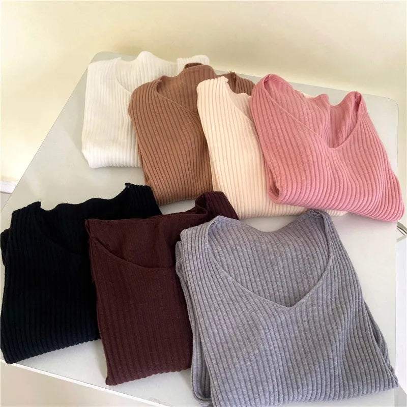 Casual Long Sleeve Knitted Pullover 2025 Autumn Winter Women Sweaters Femme Basic Solid Jersey Tops Fashion Clothes