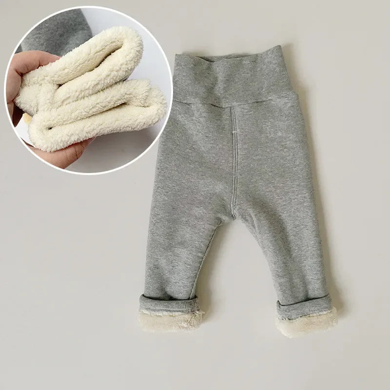 4991 Baby Pants 2024 Winter Spring Ins High Waist Belly Pants Infant Cotton Leggings Plus Velvet 2 Style Thick Pants