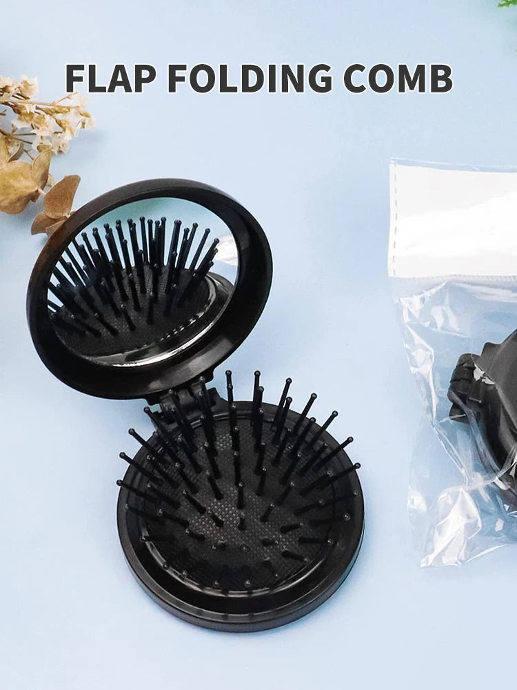 Portable Circular Pocket Comb with Mirror, Hair Styling, Folding Mirror Comb, Plastic Air Cushion Massage Comb, Flip Type Foldin