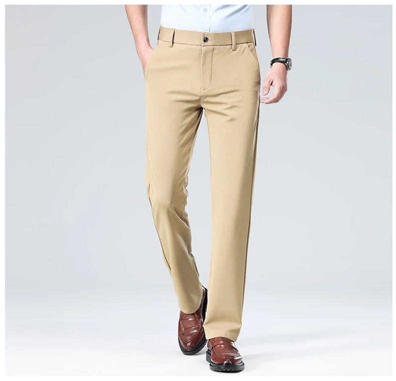29-42 Men's Summer Thin Fashion Business Casual Suit Pants Long Pants Men's Elastic Straight Sleeve Formal Pants Plus Size