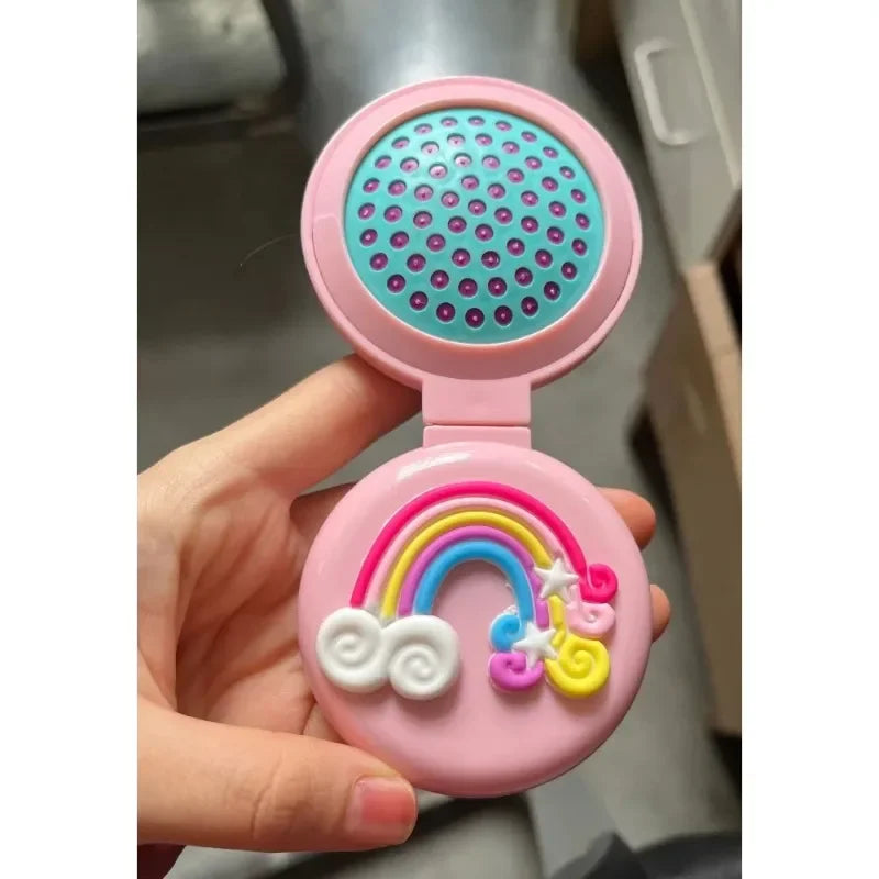 Cute Rainbow Cartoon Air Bag Comb Women Mini Portable Folding Hair Brush with Mirror Head Massager Cushion Pocket Styling Tools