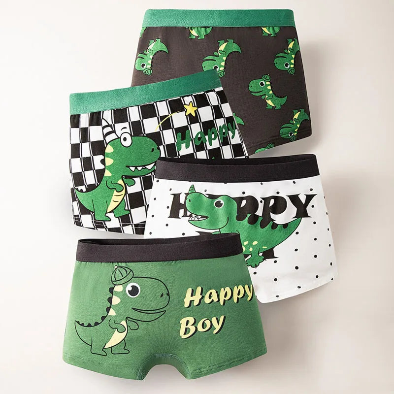 Multipack Dinosaur Pattern Athflow Style Boys Boxer Briefs Cotton Kids Boxers Breathable Children Underwear For 3-12 Years Old