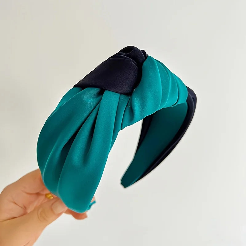 New Women Headband Wide Side Center Knotted Hair Accessories Temperament Satin Patchwork Color Hairband Girls Turban Headbands