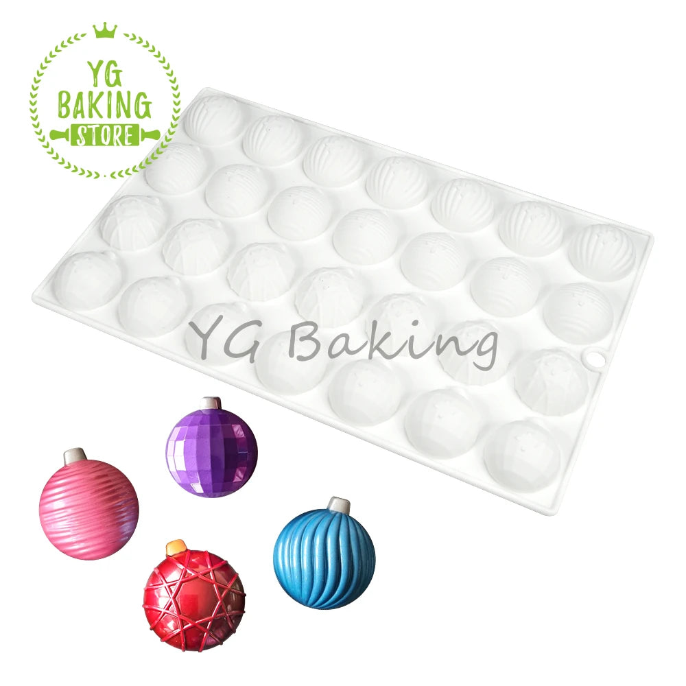 Dorica 28 Hole Small Christmas Ball Silicone Mousse Mold 3D Pudding Dessert Chocolate Mould DIY Cake Decorating Tools Bakeware