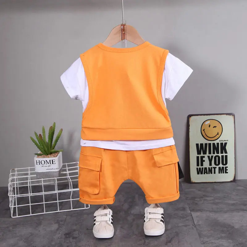 New Children Cotton Clothes Summer Kids Boys Patchwork T Shirts Shorts Pants 2Pcs/sets Infant Kids Toddler Tracksuits 0-5 Years