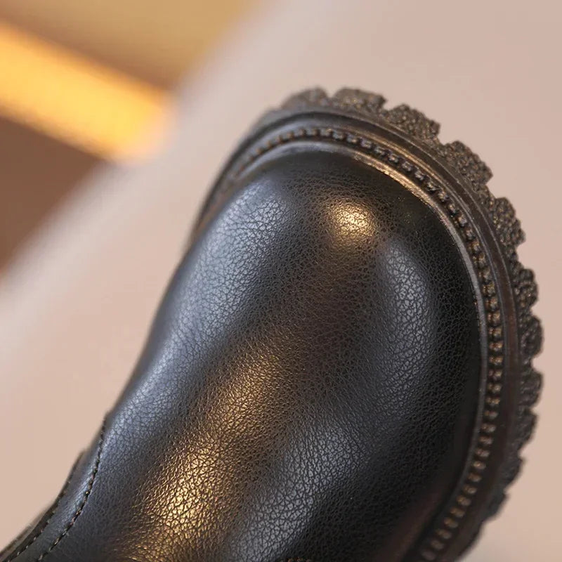 Autumn Winter Kid Boys Girls Casual Ankle Boots Comfortable Simple Side Zipper Leather Boots Velvet Warm Non-Slip Boots