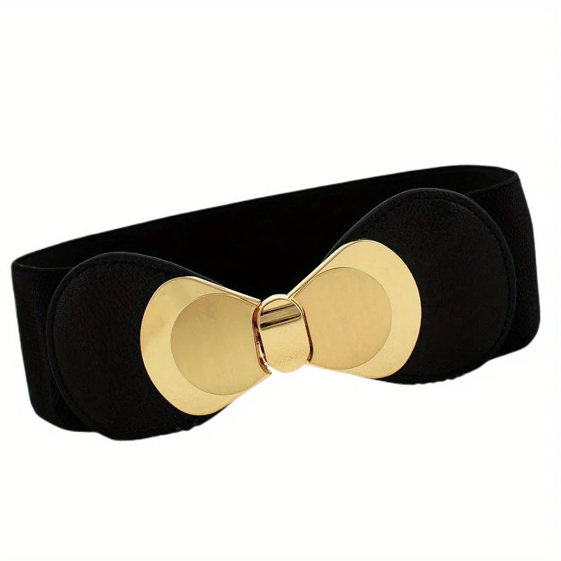 Vintage Buckle Wide Elastic Belt Black Waistband Solid Color Decorative Belts Dress Girdle For Women