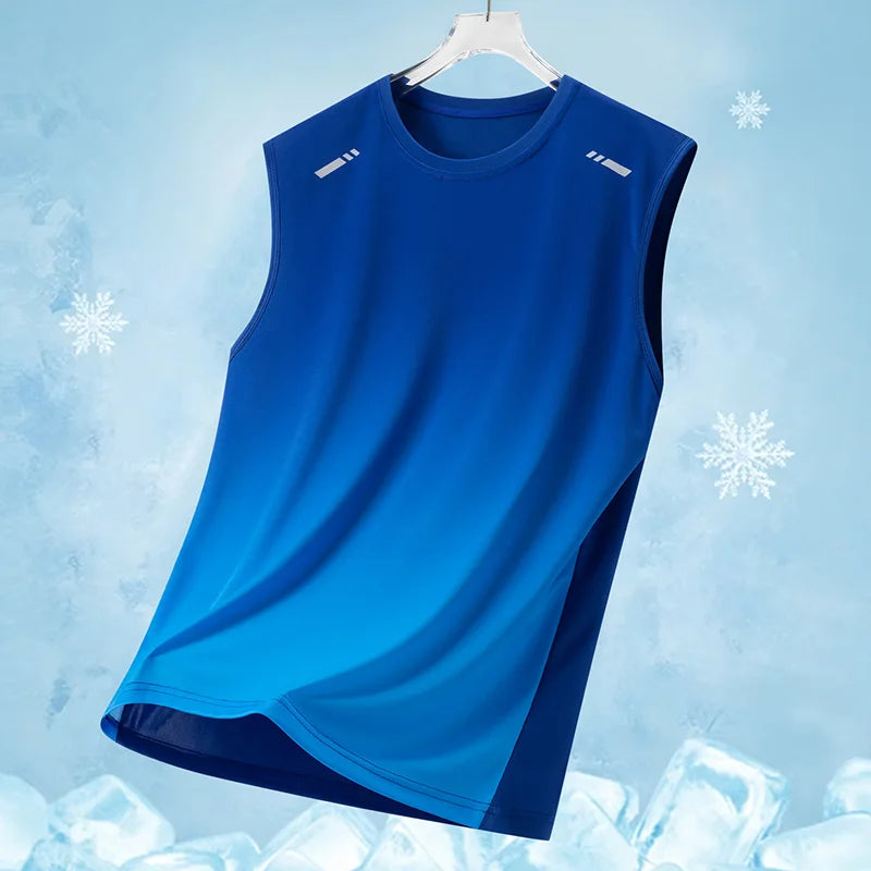 Men's Gradient Sports Vest Lightweight Sleeveless round Neck T-Shirt Summer Running Trendy Loose Fit Youth Cross-Border