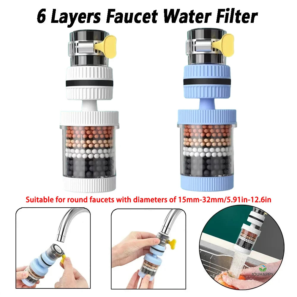 Universal Shower Faucet 6 Layers Faucet Water Filter Tap Purifier Splash-proof Water Saving Bubbler for Bathroom Home Kitchen