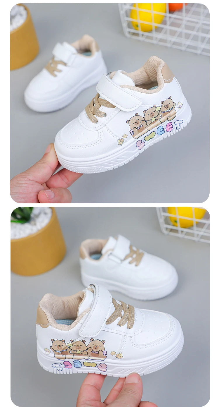 Hot Kids Girls Shoes New Children Sneakers Boys Girls Capybara Cartoon Print Casual Sport Shoe Student White Sweet Toddler Shoes