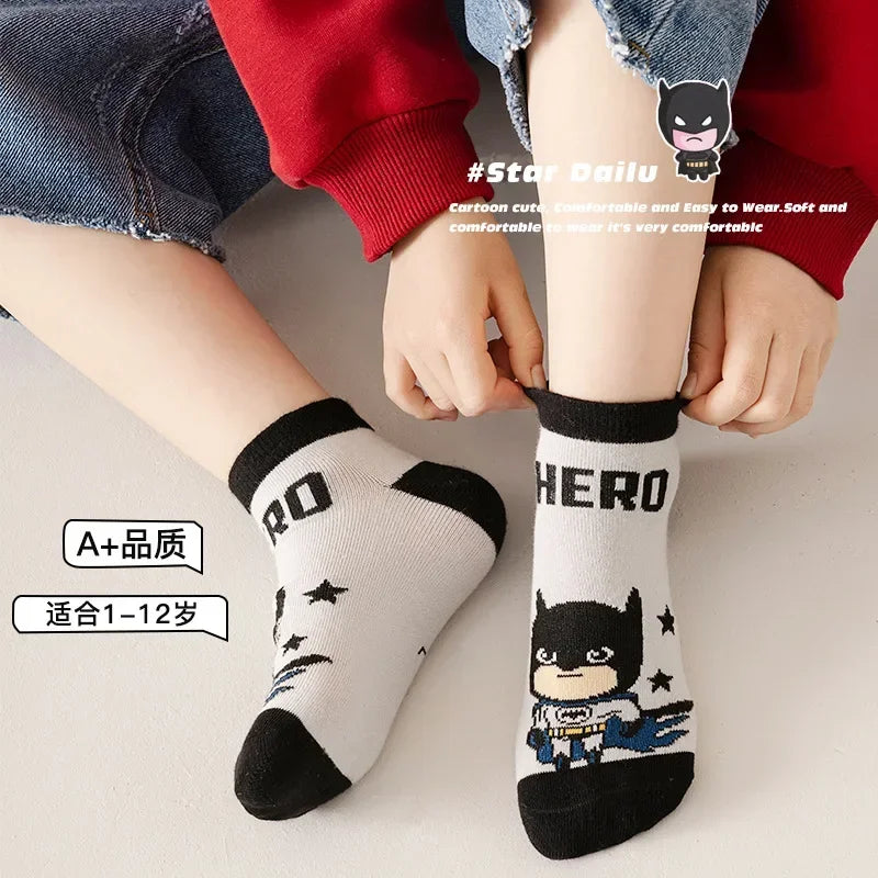 5 Pairs Spiderman Cotton Children's Socks iron Man Hulk Thor Anime kids Boys Short Socks Cartoon Baby Spring Summer Short Socks