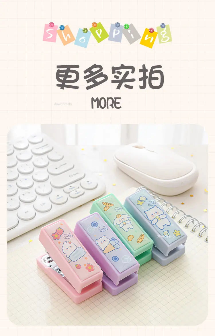 Mini Stapler Set with Staples Cute Rabbit Bear Paper Binder Stationery Office Binding Tools School Supplies