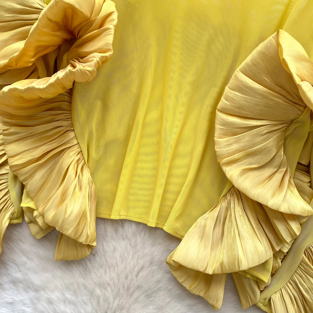 SINGREINY Autumn Ruffles Party Blouses Female O Neck Long Sleeves Temperament Mesh Shirts Women Senior Sheer Loose Thin Tops