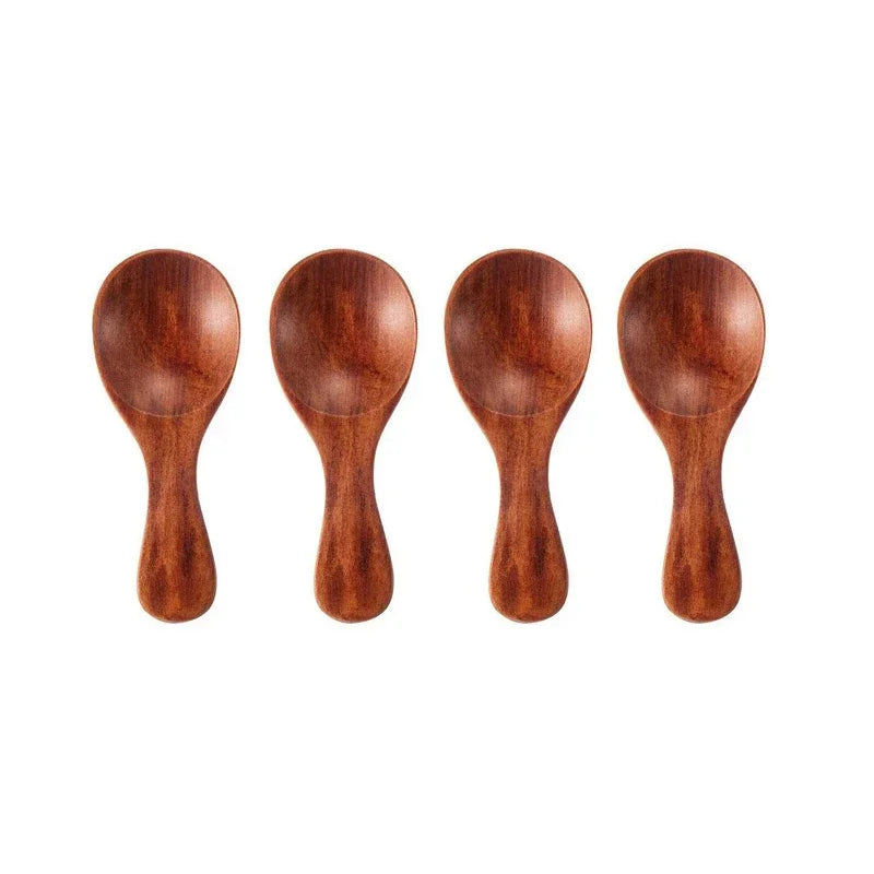 4Pcs Mini Wooden Spoons Small Kitchen Spice Condiment Spoon Sugar Tea Coffee Scoop Short Handle Wood Kids Spoon Kitchen Gadgets