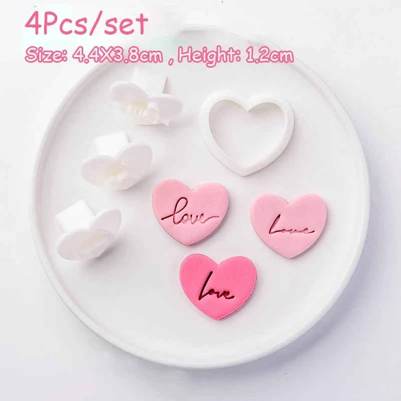 4pcs Valentine's Day Love Letter Cookie Mold Heart Fondant Cake Decorating Tools Wedding Party Handmade Gift Baking Accessories