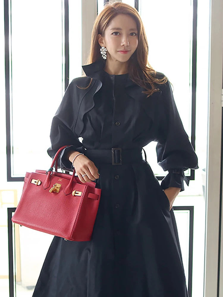 Elegant Women Windbreaker Casual Single Breasted Belt Pocket Jacket Coat Femme Mujer Chic Long Trench Outerwear Spring Autumn