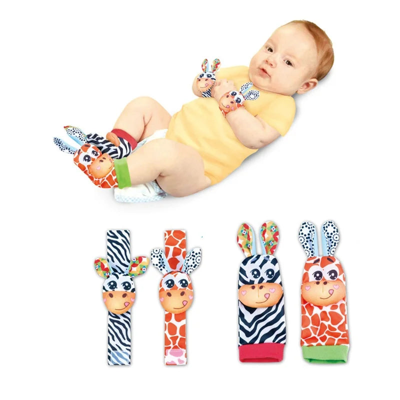Baby Wrist Rattles Socks Newborn Animal Socks Infants Foot Finder Wrist Strap Baby Socks Sensory Toys Baby Toys 0-12 Months Gift