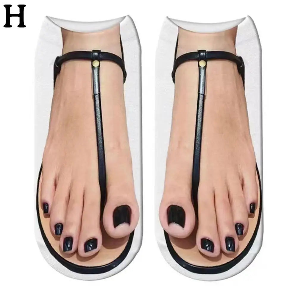 1 Pair 3D Printing Pattern Flip Flop Socks Funny Socks for Women Flip-flop Ankle Socks Low Cut Floor Socks Hosiery Novelty Gifts