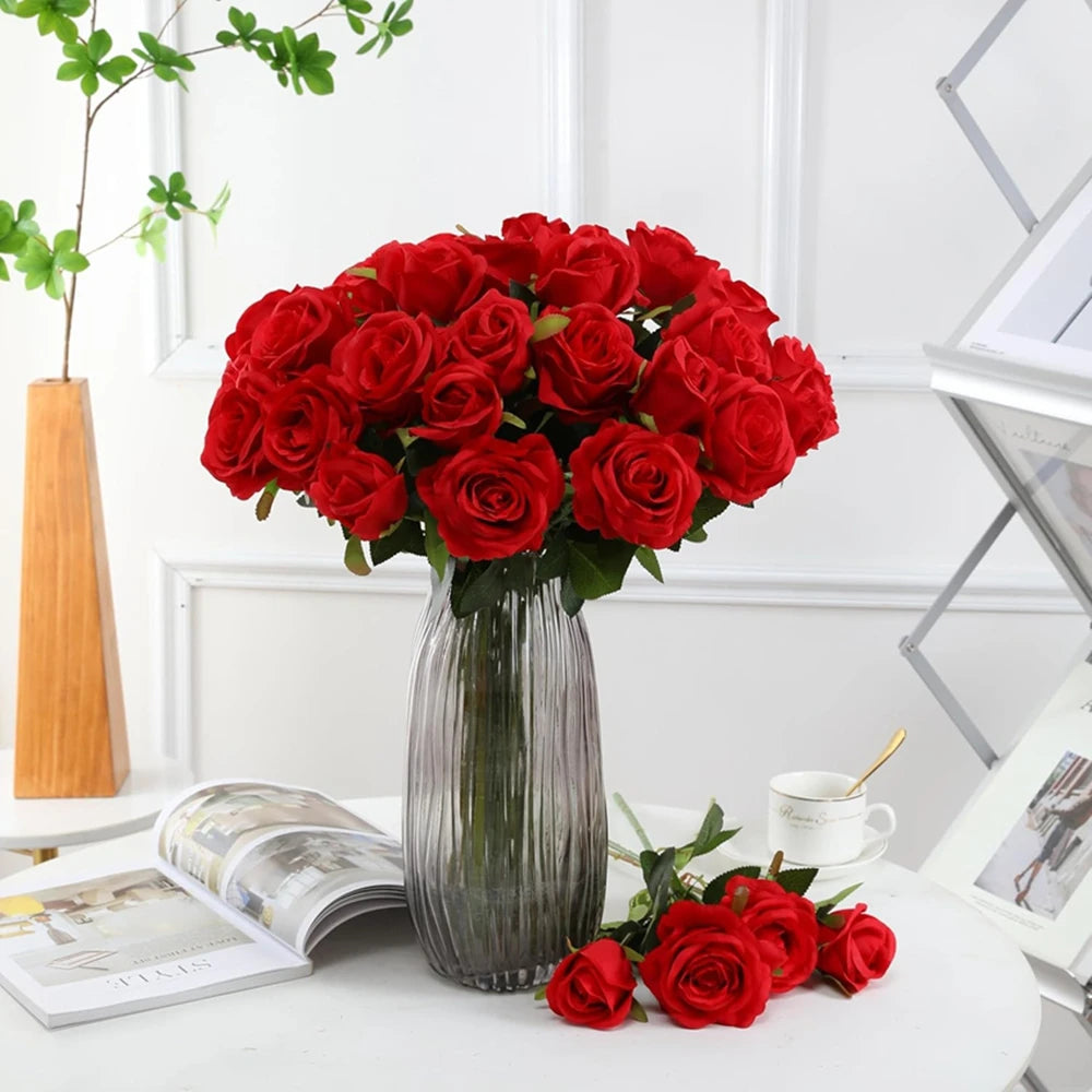 Artificial Flowers Silk Rose Festival Home Decor Bonsai Room Table Wedding Wreath Bridal Bouquet Outdoor Yard Garden Diy GiftBox