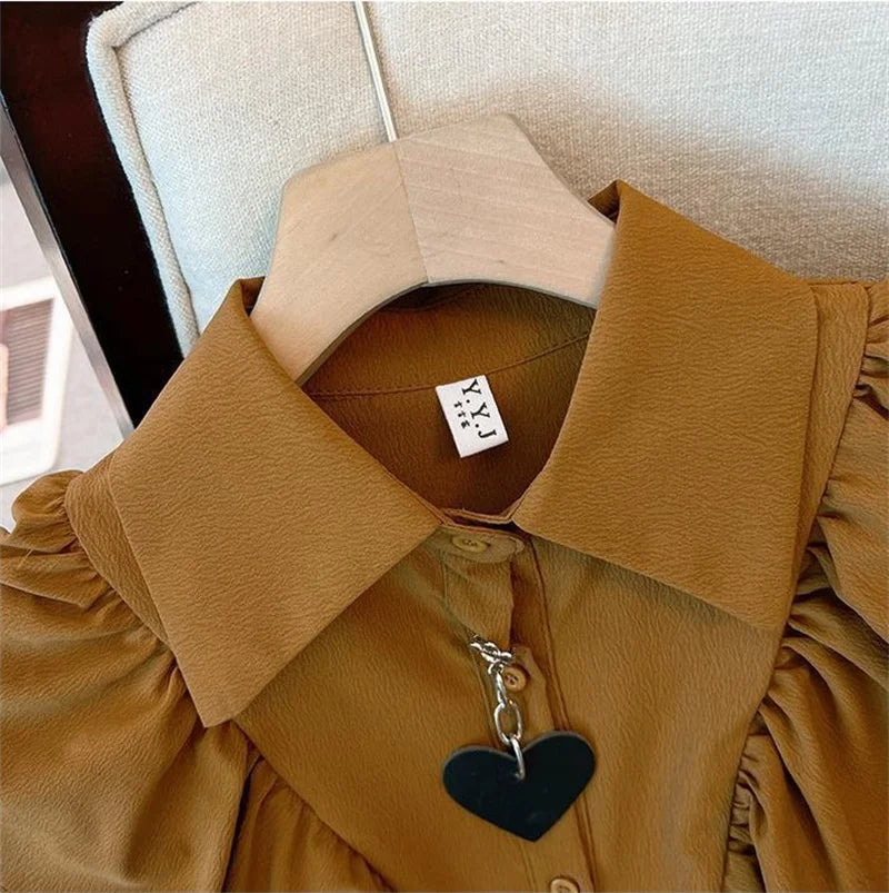 Ruffled Long Sleeved Shirt 2025 New Summer Autumn Chiffon Shirt Women's Blouse Lantern Sleeve Shirt Korean Popular Clothes ﻿