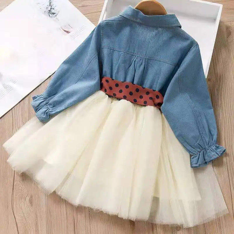 Baby Girls Long Sleeve Tutu Mesh Dresses Spring Toddler Polka Dot Bow Party Princess Young Children Clothes Simple Kid's Costume