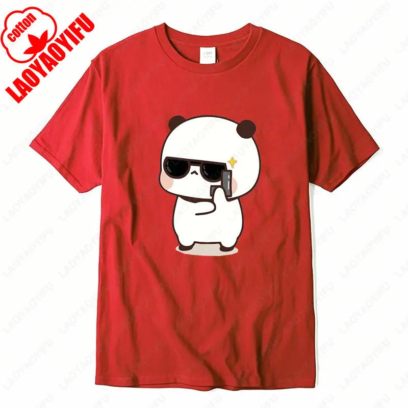 Kawaii Bubu Dudu Couple Shirt Bear Panda Are Spy Love Things Couple Do Tshirt Cute Matching Cotton T-shirt Man Woman Casual Tees