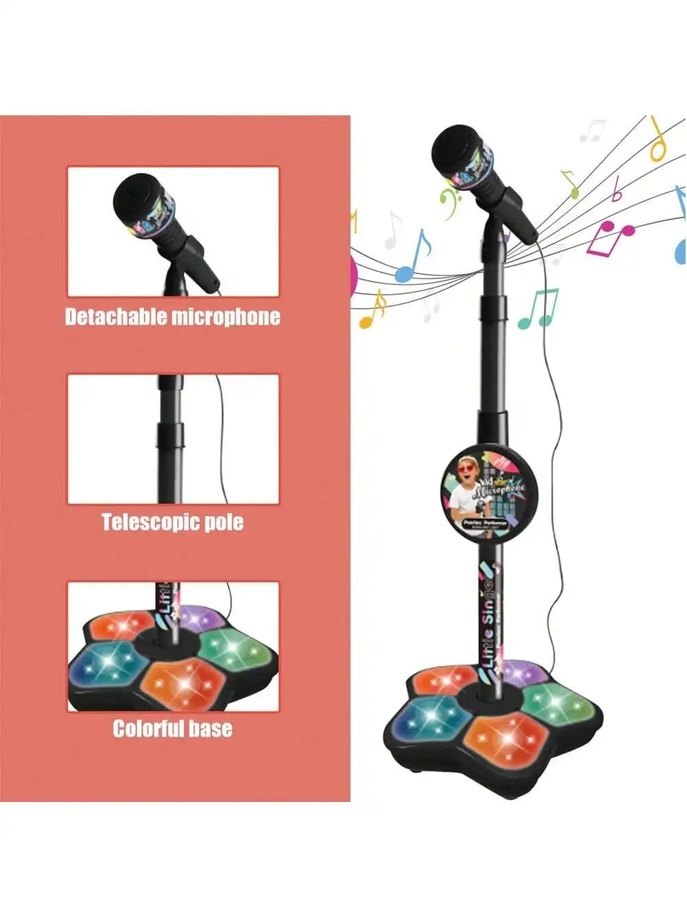 Children Singing Microphone Toy with Music Speaker Stand Light Up Karaoke Instrument for Kids Children Birthday Gift