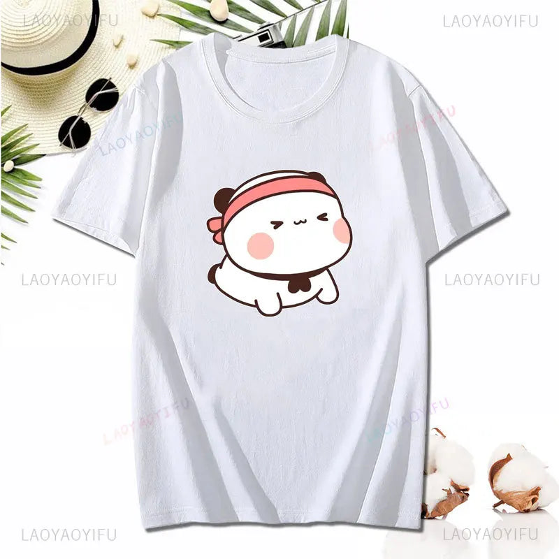 Cute Weight Lifting Fitness Graphic T-shirt Dudu and Bubu Do Yoga Printing Tees Humor Style Lovers' Clothes Valentine's Day Gift