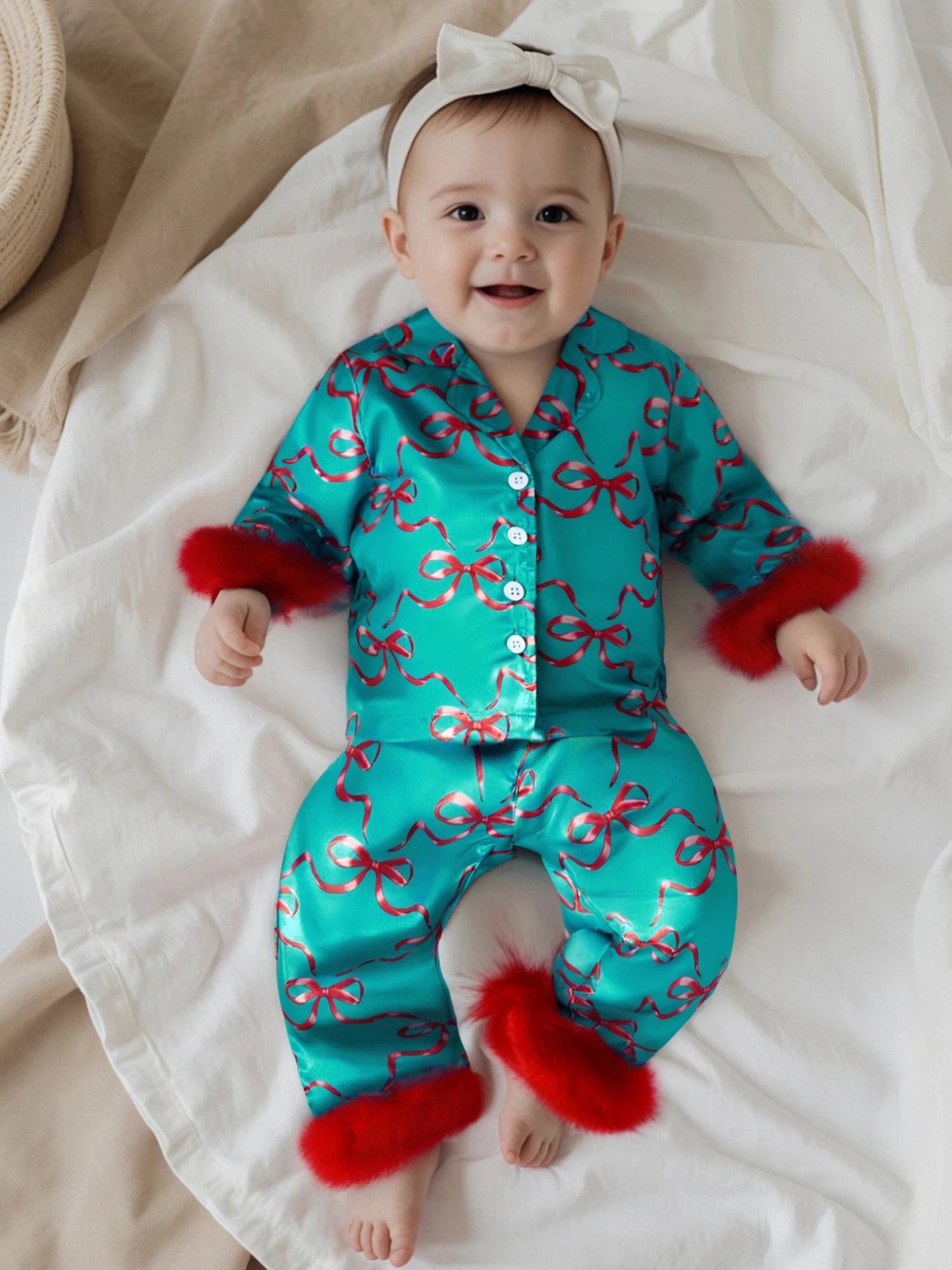 1-7T Baby Boy Girl Christmas Silk Pajamas Set Button Down Deer Santa Long Sleeve Shirts Tops and Pants Satin Pj Sets