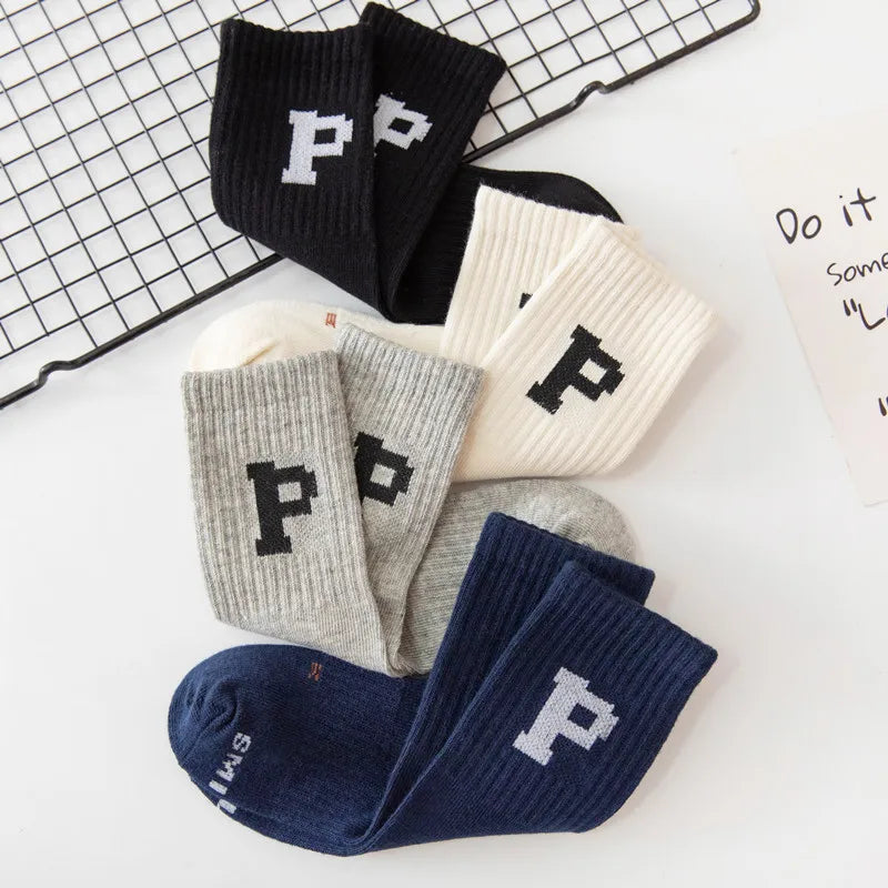 Korean Fashion Letter Socks Children Knit Cotton Middle Tube Socks Boys Girls School Casual Sports Socks 1-8years Old