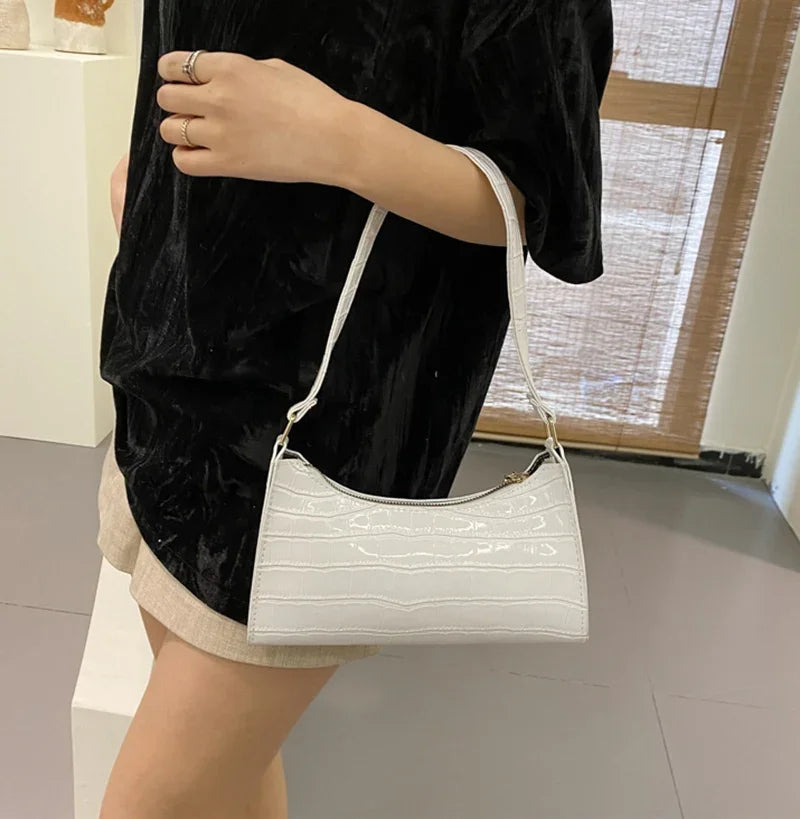 Fashion PU Leather Bags for Women Alligator Pattern Armpit Handbag Female Small Underarm Messenger Bag Purses and Handbags