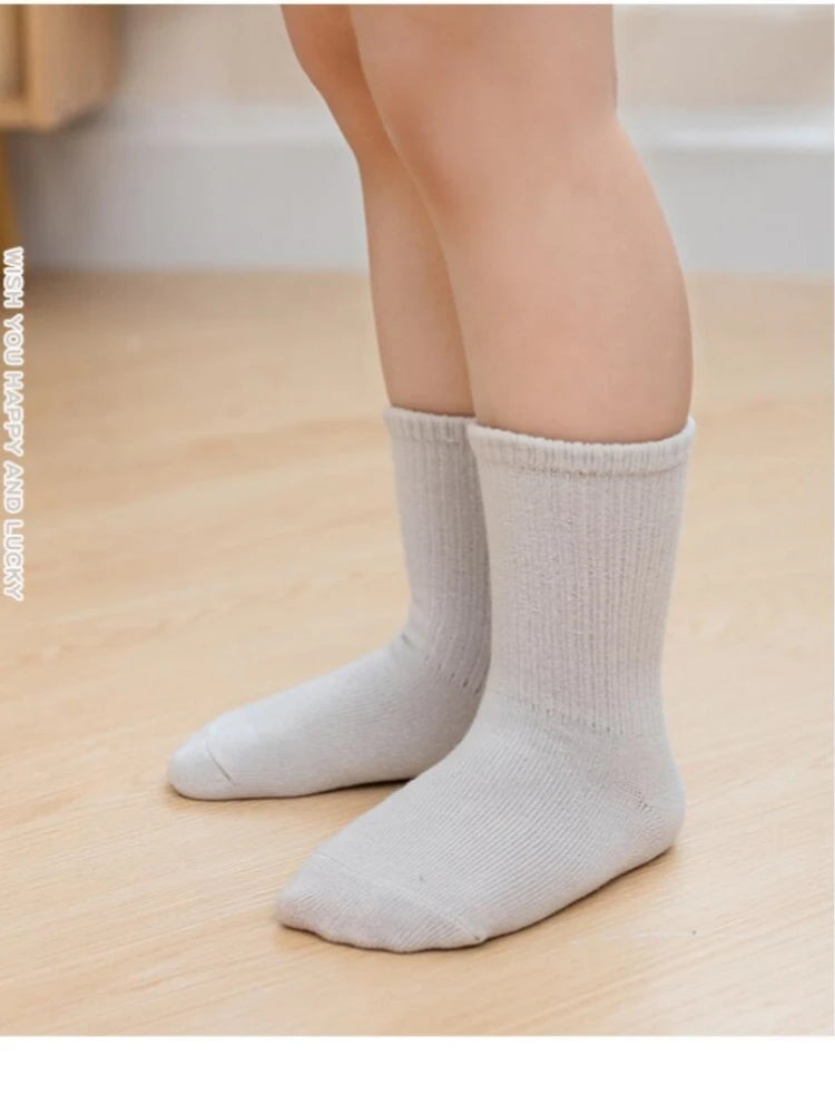 5 Pairs/Lot Autumn Winter High Elastic Simple Children Socks Korean Cotton Stripes Solid Color Alphabet Boys Girls Socks 1-12 Y