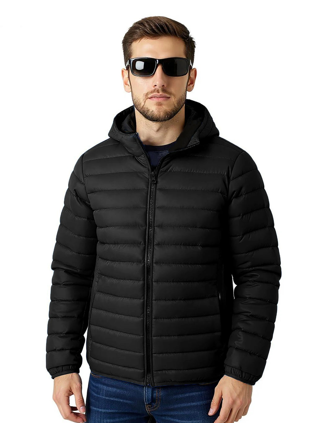 Winter Men's Lightweight Casual Cotton Jacket Suitable for Outdoor Sports, Windproof and Warm, Men's Hooded Solid Color Simple Cotton Coat