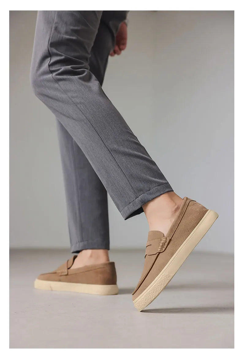 New Suede Leather Mens Loafers Cowhide Slip On Flats Handmade Casual Shoes Leisure Walk Moccasins Outdoor Business