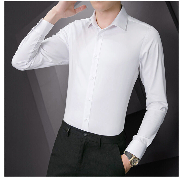 New Plus Size Men Solid Color Business Shirt Fashion Classic Basic Casual Slim White Long Sleeve Shirt Brand Clothes