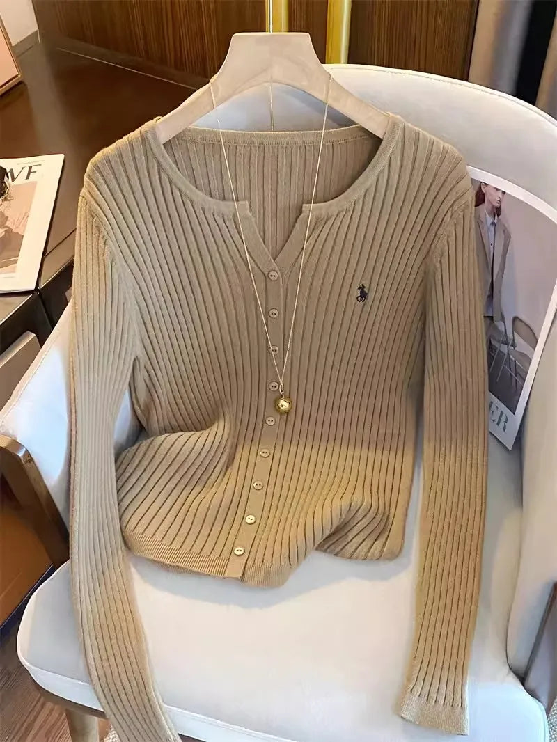 2025 Y2K Korean Fashion Knitted Cardigans Long Sleeve Embroidery Sweaters Streetwear Style for Ladies