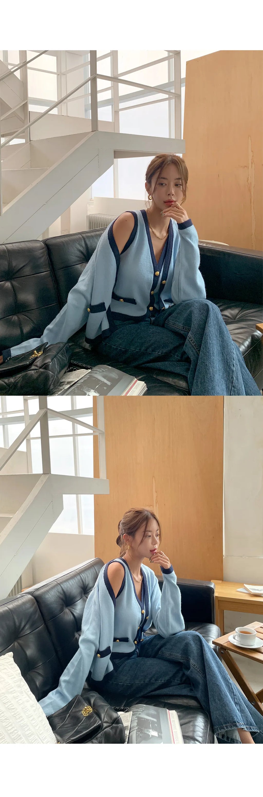 New High Quality Spring Knitted Long Sleeve V-neck Cardigan Coat + Sexy Short Camisole Crop Top Sweater Two Piece Sets Elegant