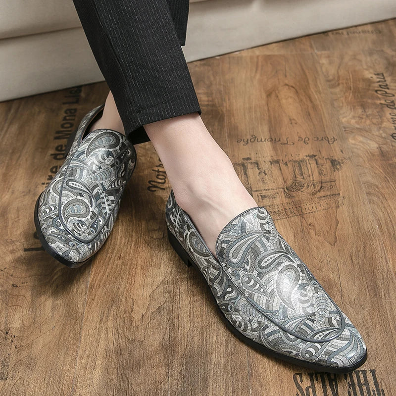 New British Style Fashion Trends Printed Leather Loafers Men Breathable Casual Shoes Men Slip-on Dating Driving Party Men Shoes