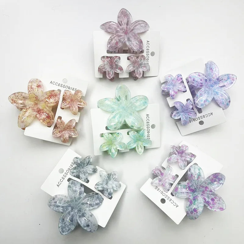 3Pcs/Set Sweet Flower Colroful Gradient Hair Claws Ponytail Cip Clamp Barrettes Hairpins For Women Girl Beach Hair Accessories