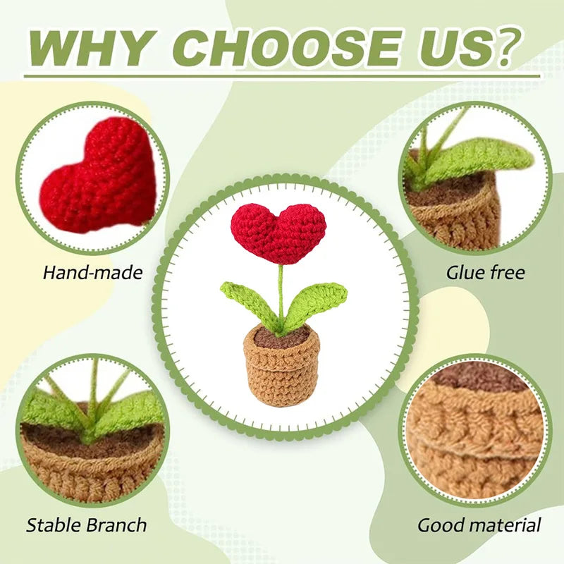 1-3pcs Handmade Knitted Flower Pot Red Heart Shaped Fake Plant Christmas Valentine's Day Mothers Day Gift Home Table Decoration