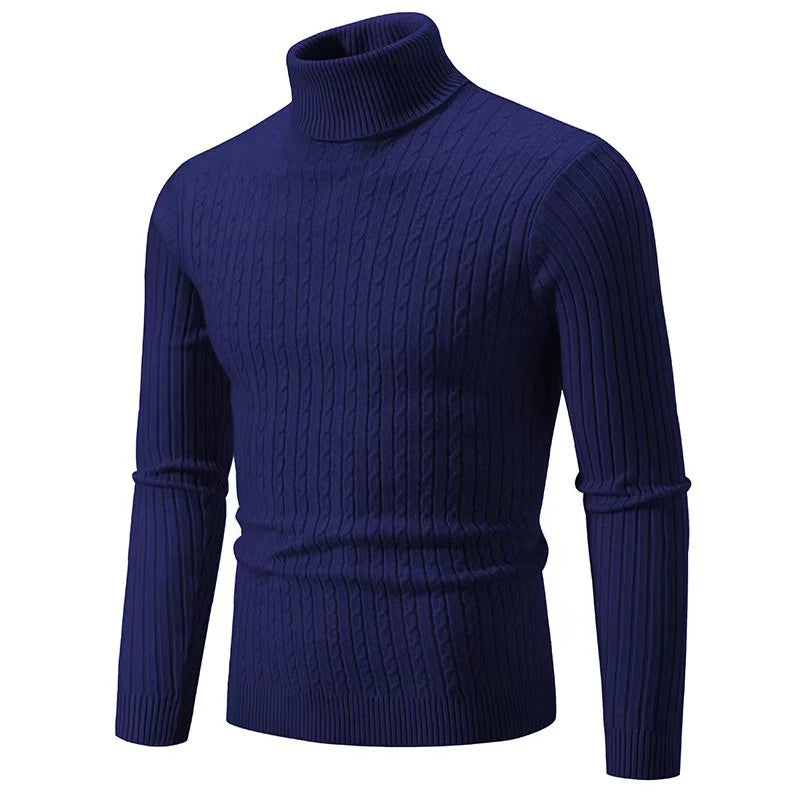 2025 New Men's High Neck Sweater Solid Color Pullover Knitted Warm Casual Turtleneck Sweatwear Woolen Mens Winter Outdoor Tops