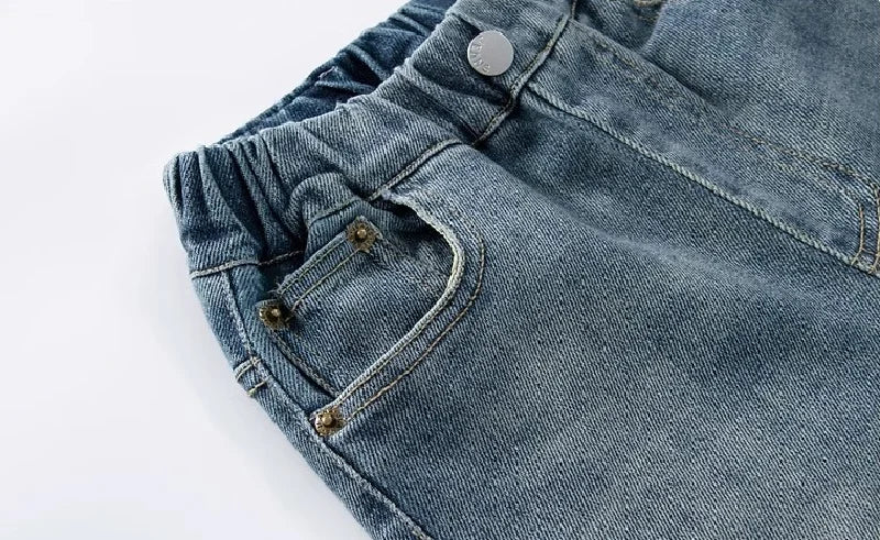 Boys Jeans Pants Spring Kids Wide Leg Straight Trousers Autumn Loose-Fit Casual Trousers Children's Trendy Sweatpants Pant 5-14Y