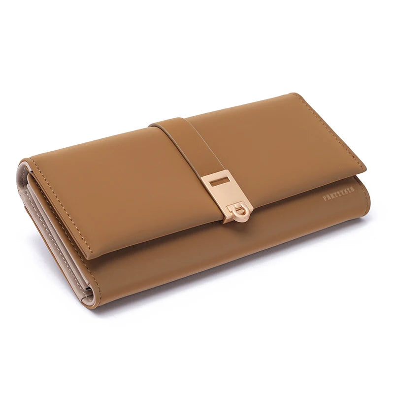 Autumn and winter new wallet women's long South Korea and South Korea small fresh PU leather solid color three fold bag simple s
