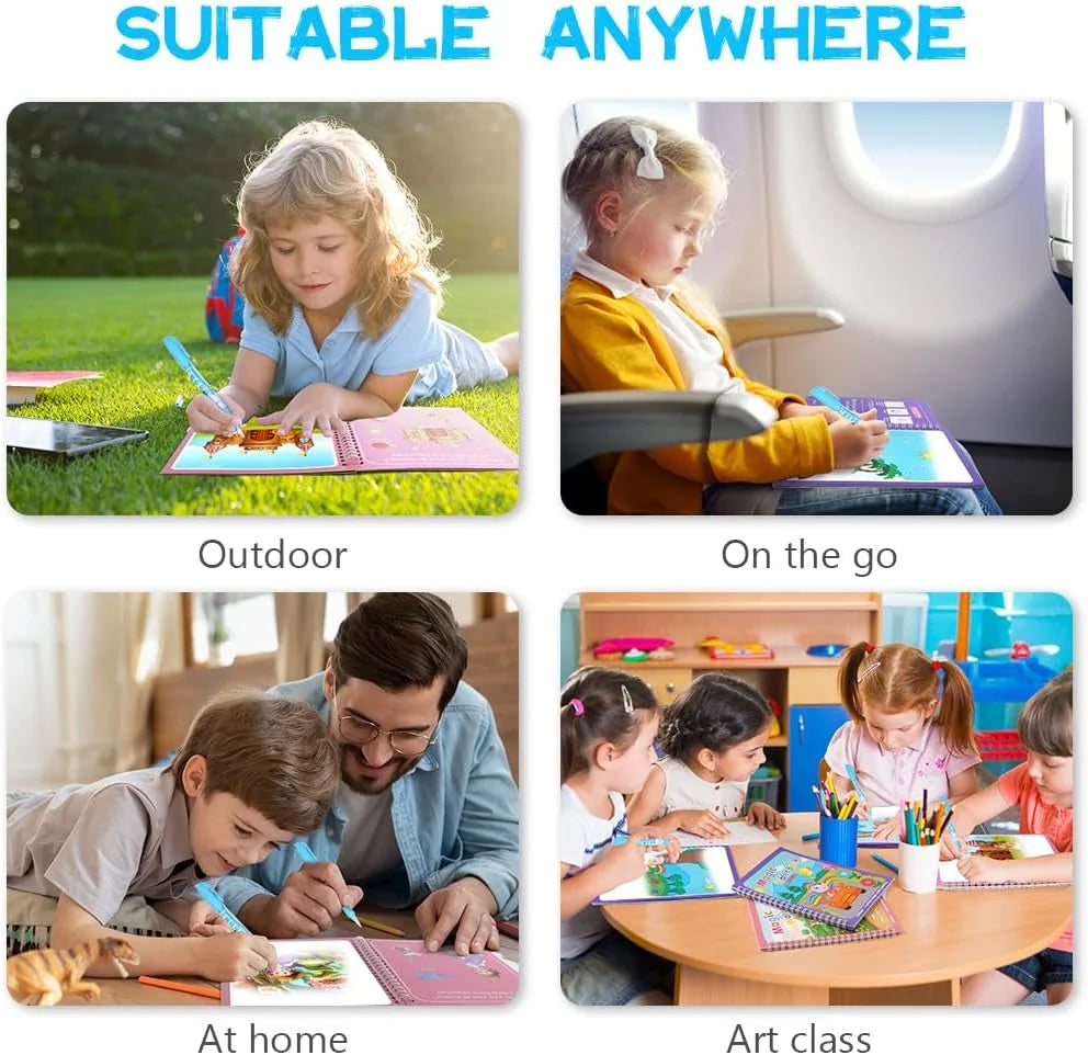 1pc Reusable Kids Magic Water Drawing Books with Pen Repeated Coloring Book Magic Water Drawing Book Sensory Early Education Toy