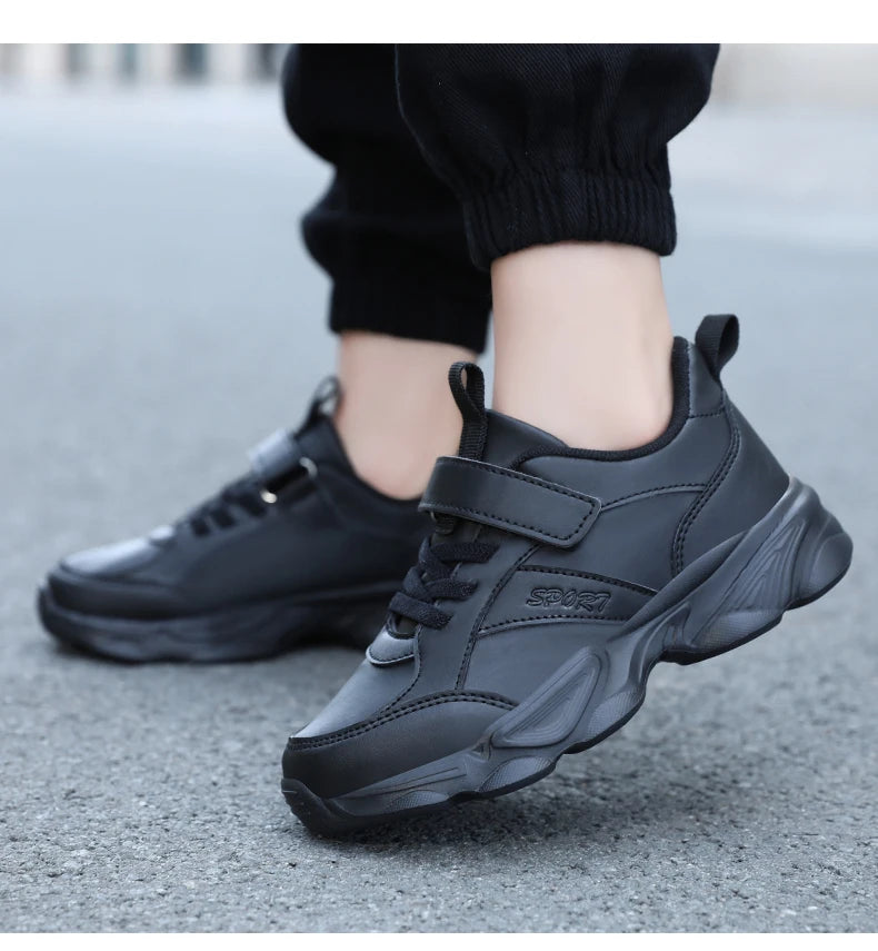 Children Shoes Kids Casual Sneakers Black Pu Leather Sports Shoes for Boy Girls White Shoes School Running Tennis Sneaker