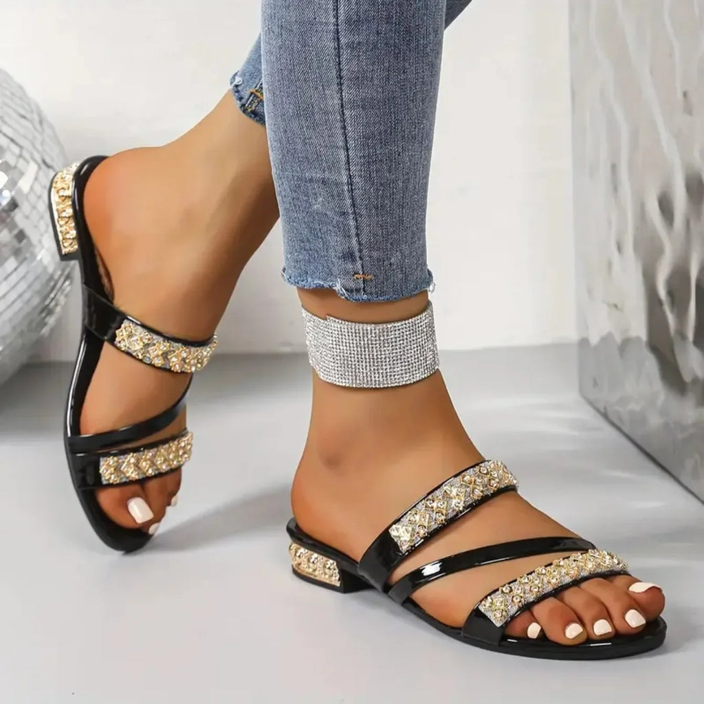 Summer Women Slippers Square Head Snake Pattern Shoes New Flat Bottom Slippers Women Transparent Belt Sandals Slides Women