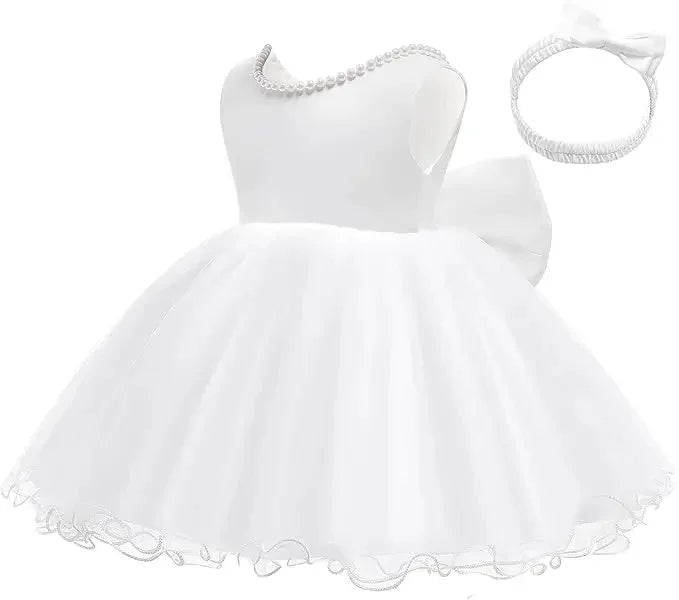 Baby Dresses For 1st Birthday Girls Party Dresses with Headwear Bowknot Toddler Girl Princess Dress Backless Kids Wedding Dress