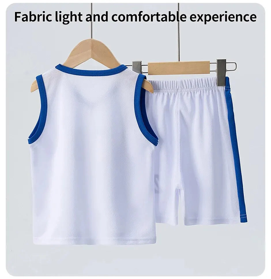 2/4Pcs Summer Children's Quick-drying Sports Suit Boys Casual Ball Sleeveless T-shirt Girls Joker Mixed Color Combination Shorts