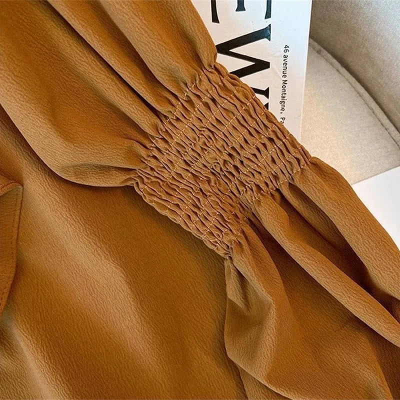 Ruffled Long Sleeved Shirt 2025 New Summer Autumn Chiffon Shirt Women's Blouse Lantern Sleeve Shirt Korean Popular Clothes ﻿